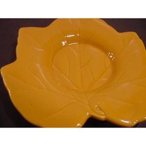 Hallmark Ceramic Maple Leaf Plate Candle Votive Holder Autumn Orange
